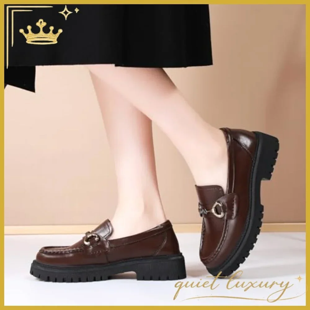Leather Platform Loafers with Chunky Heel for Office and Casual Wear - Picture 2 of 7